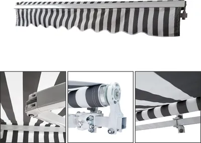 Immagine prodotto di Yakimz tenda a bracci pieghevoli 350x300cm grigio/bianco tenda da sole retrattile tenda da sole protezione solare tenda da balcone braccio pieghevole protezione solare
