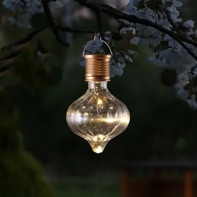 Produktbild von LED Solar Glühbirne GLOW - Kugelleuchte - warmweiße LED Drahtlichterkette - H: 11,7cm D:7,5cm - klar