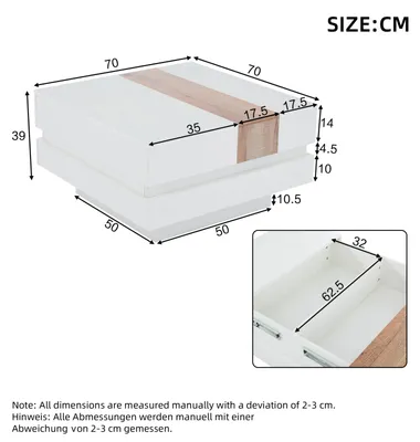 Immagine prodotto di Tavolino da caffè - Piano allungabile - Spazio contenitore nascosto con scomparti divisori - Finitura lucida - Formato quadrato - 70 x 70 x 39 cm - Bianco