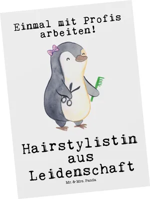 Produktbild von Mr. & Mrs. Panda Postkarte Hairstylistin Leidenschaft - Weiß - Geschenk, bildkarte, Lustig, Grußkarte, Ansichtskarte, Beruf, Friseursalon, Postkarten, Spruch, Frisörin