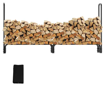 Produktbild von Vigevee Kaminholzregal mit Abdeckhaube, 244 × 34,5 × 124 cm, Metall, Schwarz, für Garten und Terrasse