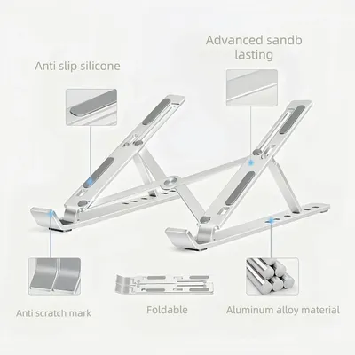 Imagen del producto de Soporte para portátil, diseño ergonómico, con altura ajustable, plegable, para portátiles de 10 a 16 pulgadas, ideal para trabajar en el regazo