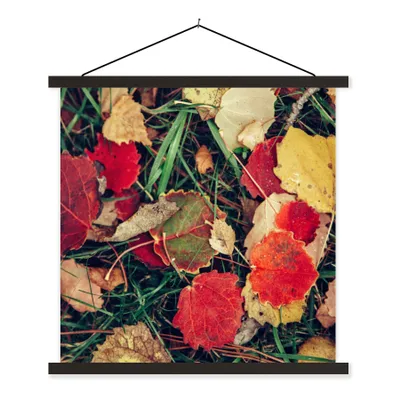 Produktbild von MuchoWow® Textilposter Blätter - November - Herbst - Natur 90x90 cm mit schwarzem Rahmen - Magnetisches