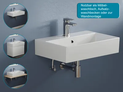 Produktbild von Design Waschbecken Aufsatzwaschbecken Waschtisch aus hochwertiger Keramik eckig KS.60 - 60 x 42 cm - Weiß