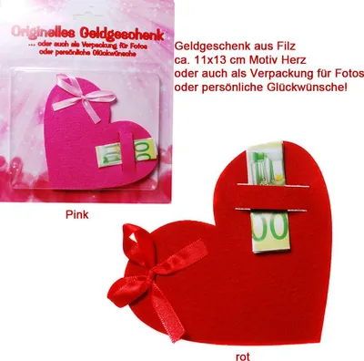 Produktbild von Geldgeschenk aus Filz Herz pink