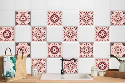 Produktbild von 24 Stück Laminierter Fliesenfolie Fliesenaufkleber für Küche und Bad Rosa Abstraktion 20 x 20 cm