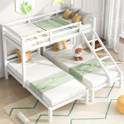 Image de MODFU Lit superposé 90x200 cm 3 couchages avec protection - Blanc