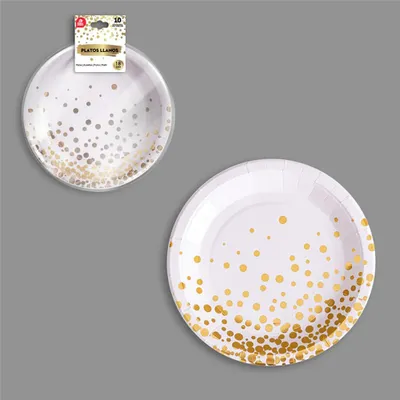 Produktbild von Pappteller Ø18 cm, Weiß / Gold. 10 Stück