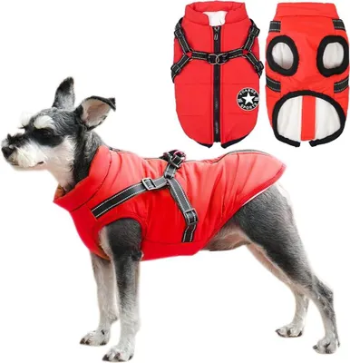 Produktbild von Hundenjas Winter für Kleine Hunde - Wasserfestes Wintervest mit Geschirr, Reflektierenden Streifen und D-Ring - Maschinenwaschbar (3XL Rot)