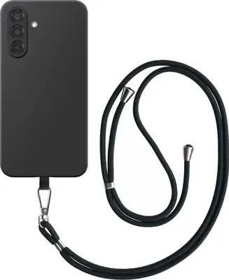 Produktbild von Geeignet für Samsung Galaxy A36 Phone Case mit abnehmbarem schwarzem Lanyard - Flexible Back Cover Case Silikon TPU mit schwarzem Lanyard - Schwarz - Smartphonics