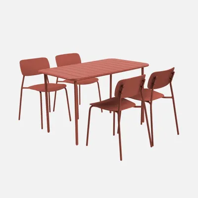 Produktbild von sweeek - Gartentisch aus Stahl + 4 Stühle - Terrakotta