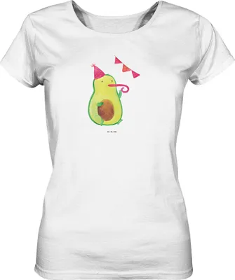 Produktbild von Mr. & Mrs. Panda Damen Basic T-Shirt Avocado Party Zeit Größe S - Weiß - Geschenk, Geburtstag, Oberteil, Feier, Glücklich, Sommershirt, Shirt, Kurzarmshirt