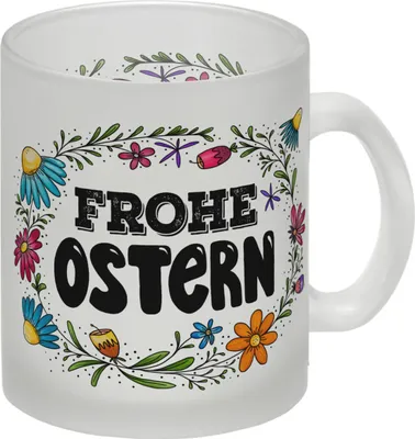 Produktbild von Frohe Ostern Glas Tasse mit Blumen Motiv