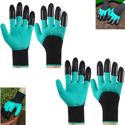 Image de Gants de jardin, lot de 2, avec 4 griffes par gant, imperméables, pour le jardinage