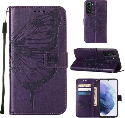 Produktbild von Galaxy S22+ 5G Hülle, Schmetterling Prägung Flip Leder Kartenfächer Schutzhülle Ledertasche mit Ständer für Samsung Galaxy S22 Plus 5G Lila