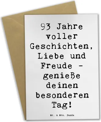 Produktbild von Mr. & Mrs. Panda Grußkarte Spruch 93. Geburtstag Freude - Weiß - Geschenk, Alter, einladungskarten, Erinnerungen, valentinstagskarte, besonderer Tag genießen, osterkarten