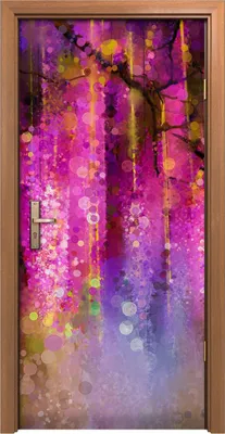 Produktbild von Türposter 90x200 cm Türaufkleber Türtapete Türfolie Klebefolie Abstrakte lila rote und gelbe Blumen