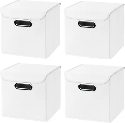 Produktbild von 4 Stück weiß Faltbox 25 x 25 x 25 cm Aufbewahrungsbox faltbar, mit Deckel