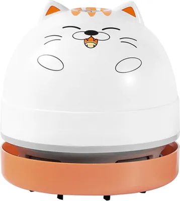 A cute, cartoon-style mini desk vacuum cleaner shaped like a cat.