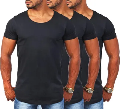 Produktbild von Young & Rich Herren Uni T-Shirt mit tiefem Rundhals Ausschnitt einfarbig körperbetontes Basic Tee Vintage Look 1702
