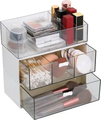 Produktbild von 3-teilige Acryl-Makeup-Organizer mit Lades, Dauerhafte Lösung für Parfum, Pinsel, Nagellack, Kosmetik