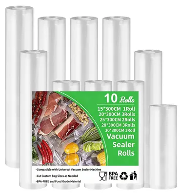 Obrázek produktu pro Vakuové role na potraviny - 10 rolí - 15 až 30 x 300 cm - Bez BPA - Odolné proti protržení