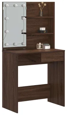 Productafbeelding van vidaXL Schminktafel met LED-verlichting, bruin eikenhout, 74,5 x 40 x 141 cm