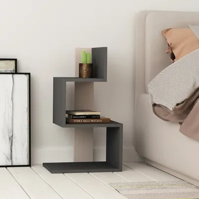 Image de DECORTIE Rosie Table d'appoint Anthracite - Moka clair 30 x 72 x 42 cm