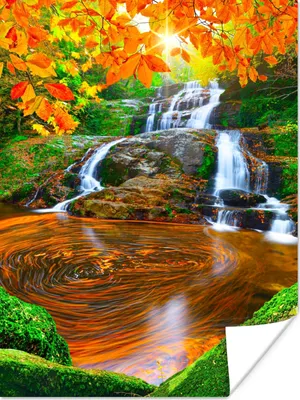 Produktbild von MuchoWow® Poster Natur - Wasserfall - Steine - Moos - Blätter - Grün 120x160 cm - Wandbilder