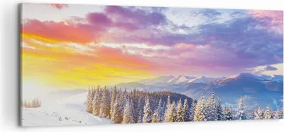 Produktbild von Bild auf Leinwand - Leinwandbild - Berge Schnee Winter - 100x40cm - Wand Bild - Wanddeko - Leinwanddruck - Bilder - Kunstdruck - Wanddekoration - Leinwand bilder - Wandkunst - AB100x40-3605