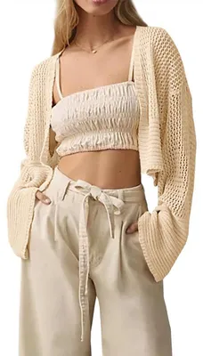 Produktbild von Kurze Strickjacken für Damen,Kimonos,Boho-Stil,leichte Sommerjacke mit offener Vorderseite,Strickoberbekleidung,Größe:S