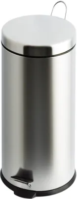A stainless steel pedal bin on a white background.