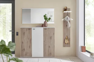 Produktbild von Garderoben-Set >Menaro< (3-teilig) in weiss / Viking Oak Nachbildung - 172x198x37 (BxHxT)