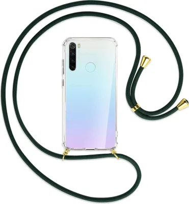 Produktbild von Handykette Backcover-Schutzhülle mit Band (Metall goldfarben) für Xiaomi Redmi Note 8 - dunkelgrün