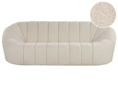 Produktbild von BELIANI Sofa Weiß Polsterbezug 3-Sitzer Bouclé mit Vertikaler Steppung ohne Füße Elegant Modern Wohnzimmer
