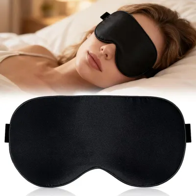 Produktbild von Schlafmaske Seide, lichtblockierend, verstellbarer Riemen, für Seitenschläfer, schwarz
