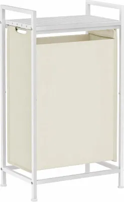 Productafbeelding van Wasmand met opbergruimte en waszak, uitschuifbaar en afneembaar, metalen frame, crèmekleurig