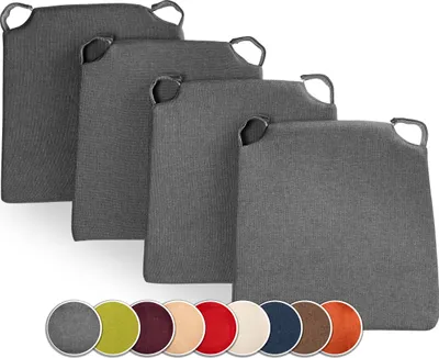 Produktbild von sunnypillow 4er Set Stuhlkissen mit Klettverschluss Polsterauflage Auflage für Stühle | Indoor / Outdoor | Sitzkissen Sitzauflage | Maße: 42 (vorne) | 35 (hinten) x 40 x 5 cm | Anthrazit |