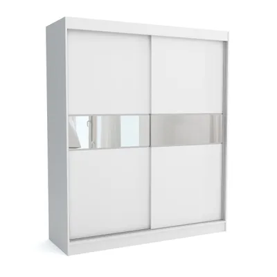 Produktbild von Kleiderschrank KATE White 180x60x215 cm – Schiebetüren mit Spiegel, Kleiderstange & Regalböden – Moderner Schrank für Schlafzimmer & Gästezimmer