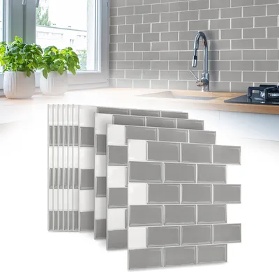 Produktbild von XMTECH 10 Stück 3D Fliesenaufkleber 30,5x30,5cm Selbstklebende Fliesenfolie Fliesensticker für Küche, Badezimmer, Dekoration, Grau