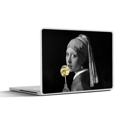 Produktbild von MuchoWow® Laptop Aufkleber Sticker Cover Mädchen mit Perlenohrring - Johannes Vermeer - Schwarz und weiß 30x22 cm - Laptop-Sticker