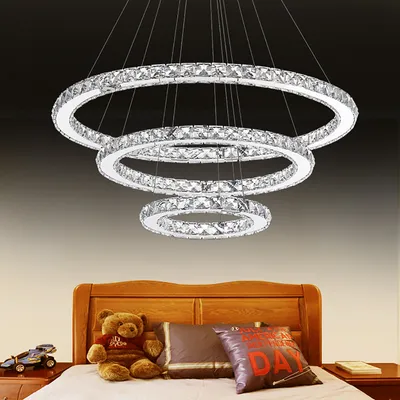 Obrázek produktu pro LZQ 96W LED Crystal Design Závěsné svítidlo Stropní světlo Přívěsek Kreativní lustr Tři kroužky ColdWhite Lustr [Energetická třída A++]