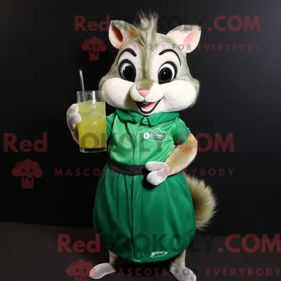 Productafbeelding van Groen REDBROKOLY Chipmunk-mascottekostuum gekleed met een cocktailjurk en omslagdoeken