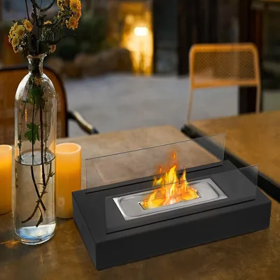 Produktbild von YZNAHRE Tischkamin Edelstahl Tischfeuer Ethanol Feuerstelle mit Deko Steine Glasfeuer und Löschhilfe H14,5 cm für den Innen und Außen Tisch-Dekofeuer