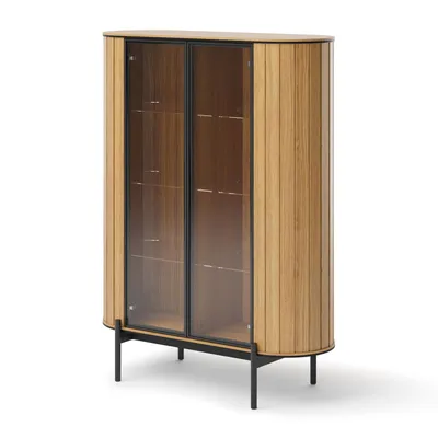 Produktbild von Vitrine ROTTO RT-10 Vitrinenschrank mit LED-Beleuchtung Standvitrine 107 cm Regalschrank Abgerundete (Vincenza Eiche)