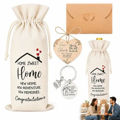 Einweihungsgeschenk-Set, 4-teilig, Glücksbringer, Weinflaschentasche