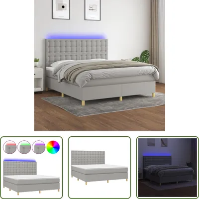 Produktbild von The Living Store Boxspringbett mit Matratze & LED Hellgrau 180x200 cm Stoff