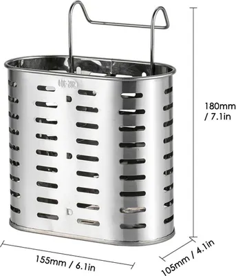 Image de Support de séchage pour ustensiles de cuisine Support pour baguettes en acier inoxydable Support de rangement pour la vaisselle avec crochets 2 compartiments divisés Panier pour ustensiles de cuisine Cuillère Couteau Fourchette Panier