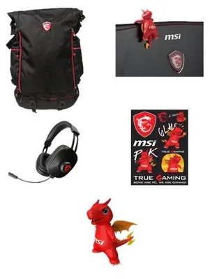 Image de Ensemble MSI GT Series Dragon Fever, comprenant un sac à dos, une bandoulière, de couleur noire et rouge