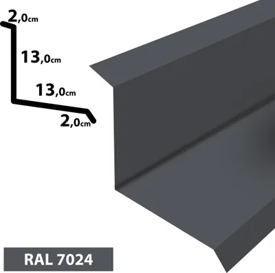Produktbild von 1m Wandanschluss Wandblech I Dachblech pulverbeschichtetes 0,5 Zuschnitt 300mm (20x130x130x20) RAL-7024 Grau
